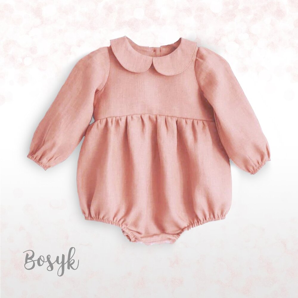 NEW - Long Sleeve Peter Pan Romper Baby Girl - Spring Romper Pink Baby Girl
